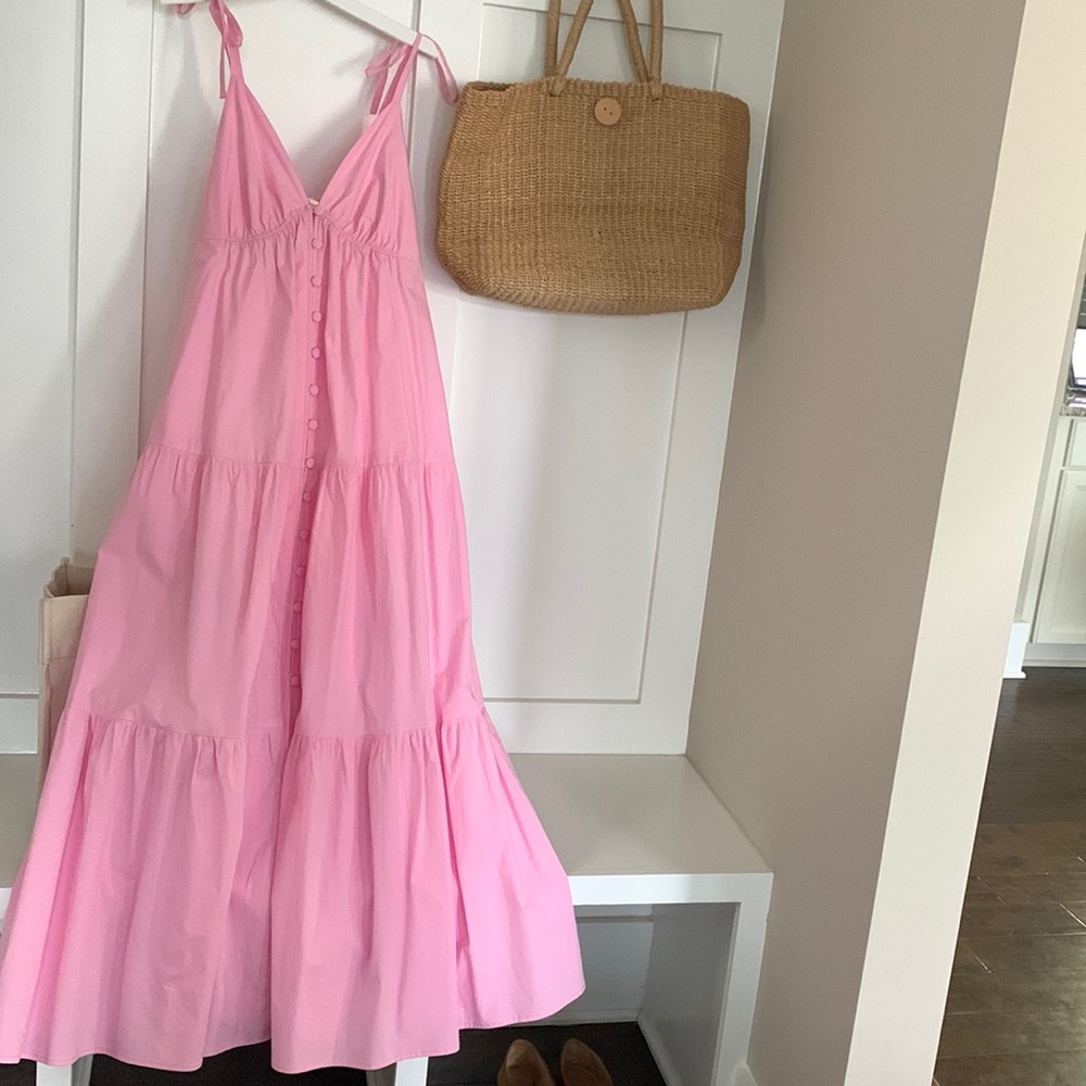 eshakti Pink Tiered Maxi Dress with Tie Straps